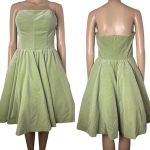 Ted Baker Langley Janini Vintage Style Strapless Velvet Fit & Flare Green Dress